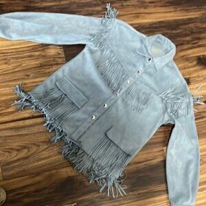 Fringe Detail Light Blue Jacket